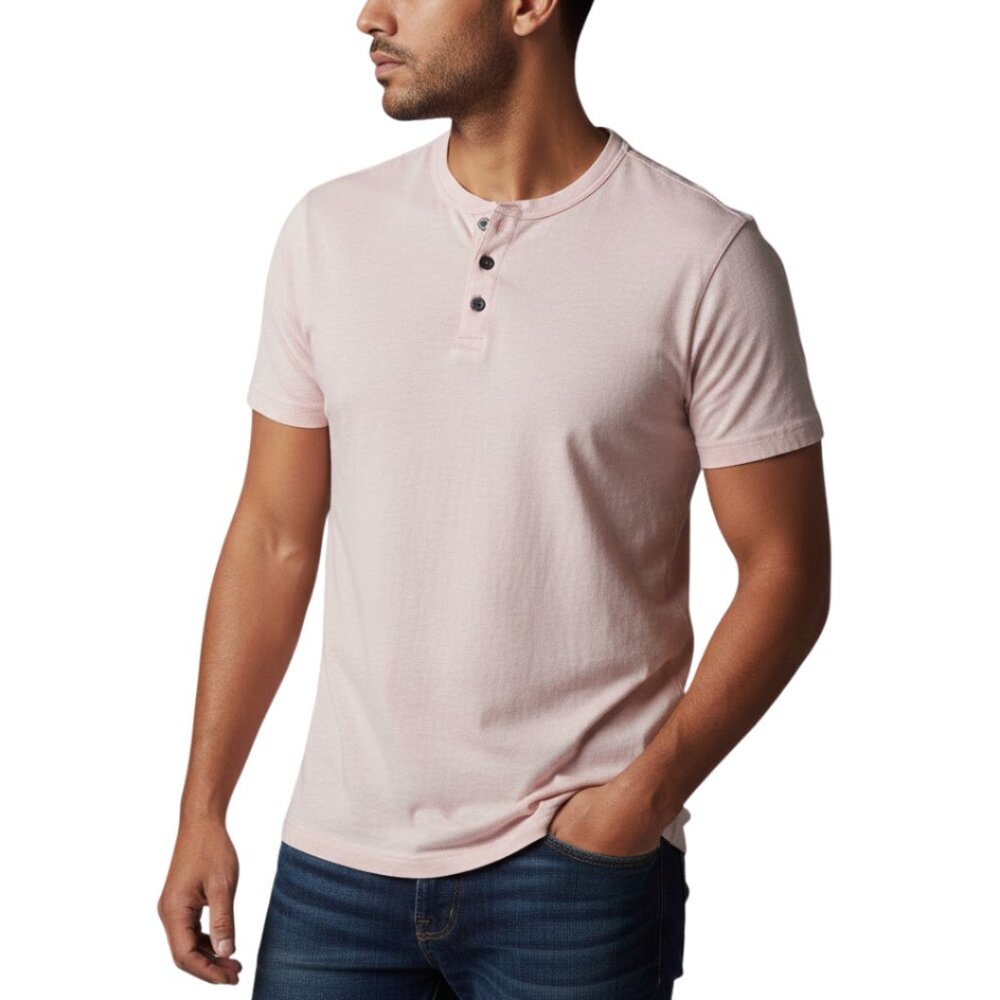 Lucky Brand‎ Men’s Venice Burnout Henley T-Shirt Pink Cotton Blend – Size M